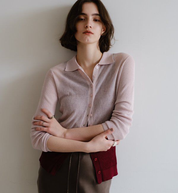  「シアー襟付きニット＆タンクSET」|カーディガン|ピンク