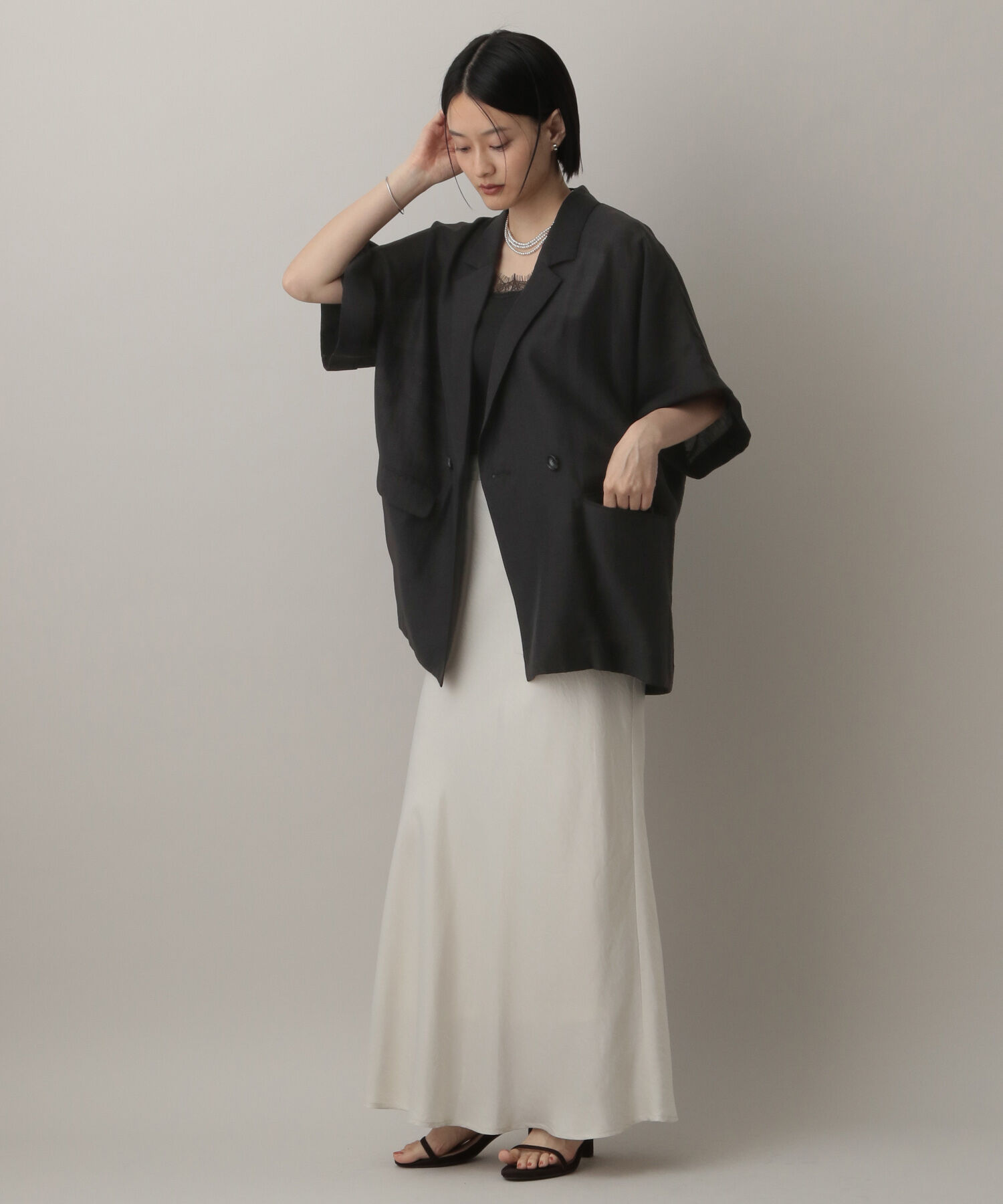 A part by 「アセテートリネン半袖ジャケット」|テーラードジャケット|