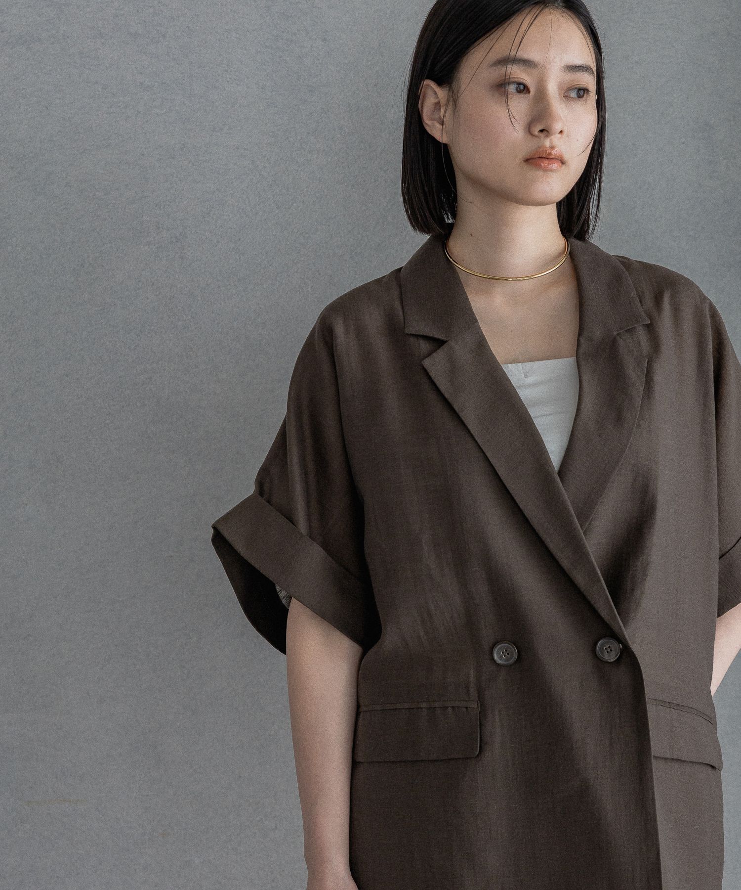 A part by 「アセテートリネン半袖ジャケット」|テーラードジャケット|ブラウン