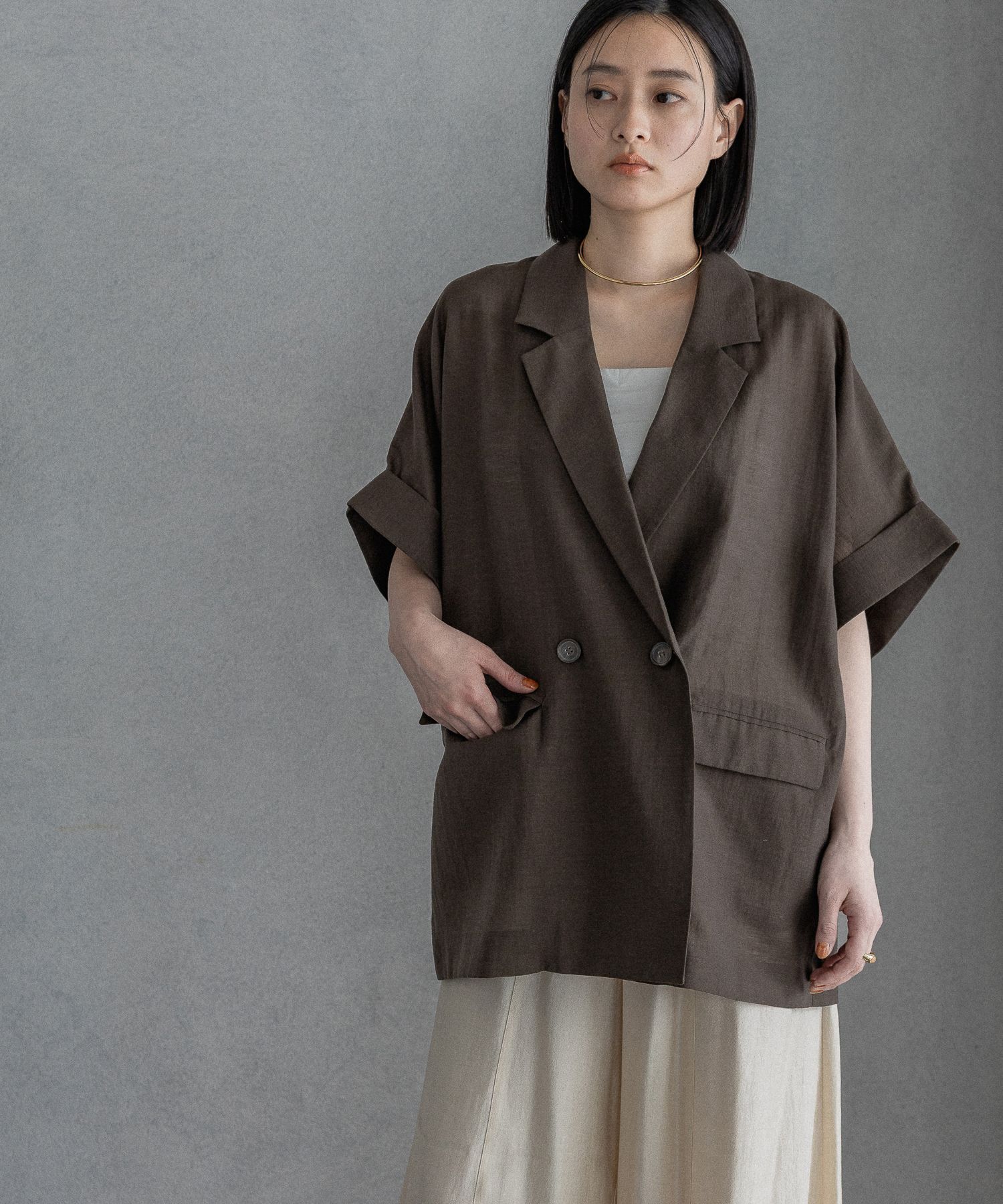 A part by 「アセテートリネン半袖ジャケット」|テーラードジャケット|