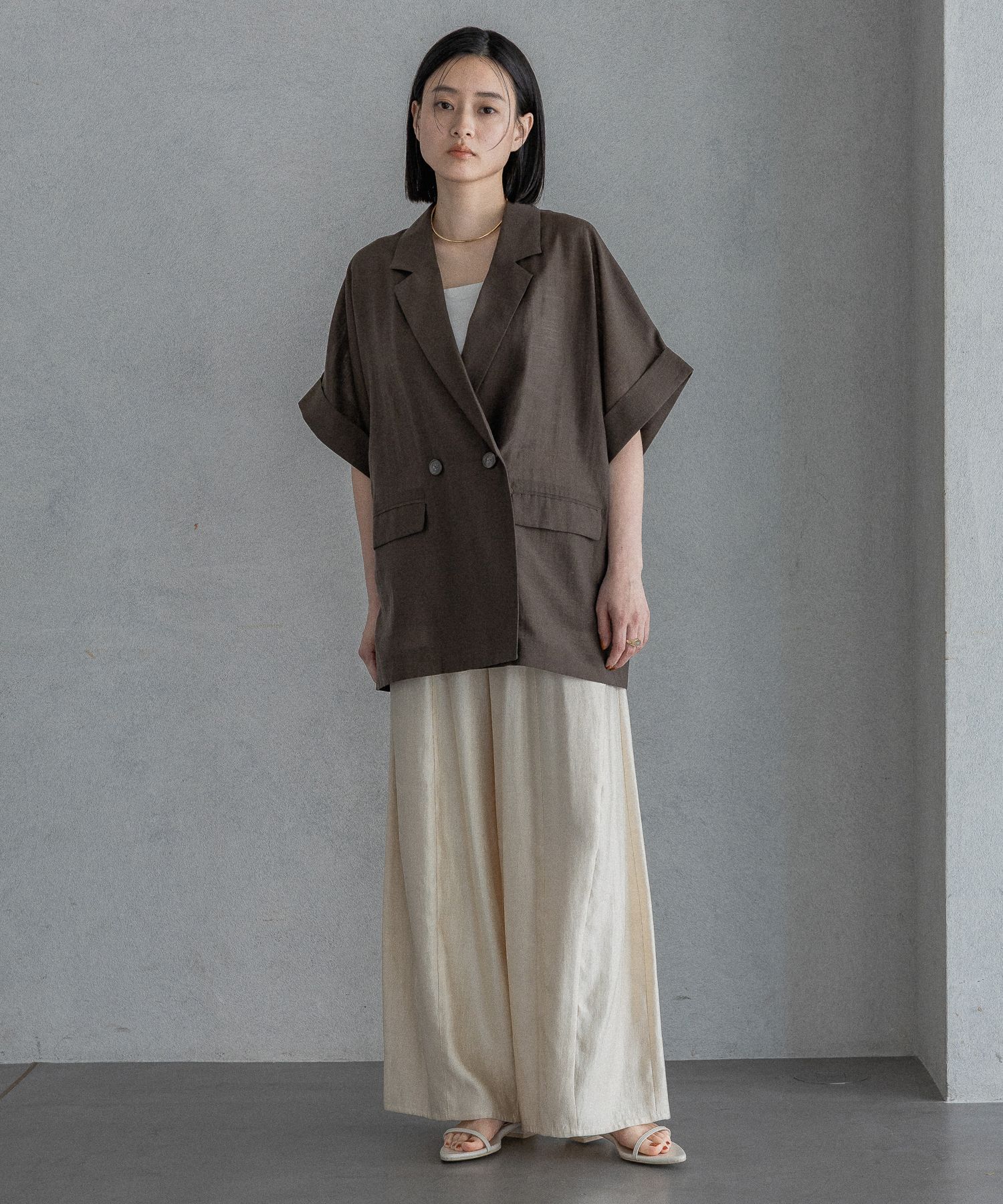 A part by 「アセテートリネン半袖ジャケット」|テーラードジャケット|