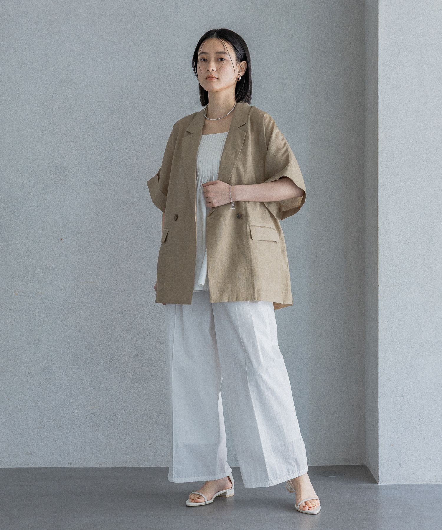 A part by 「アセテートリネン半袖ジャケット」|テーラードジャケット|