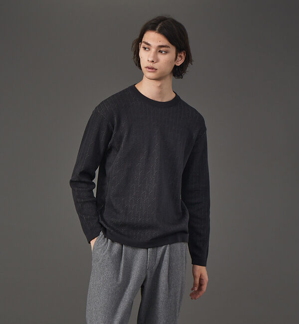 ABAHOUSE「幾何学 リンクス クルーネック プルオーバー ニット」|ニット・セーター|チャコールグレー
