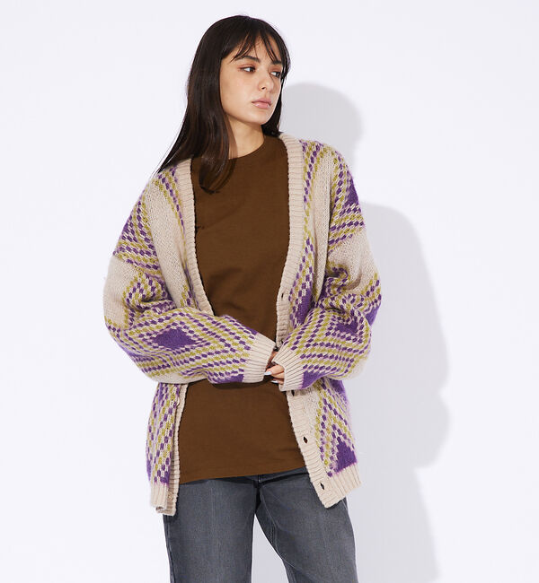 ABAHOUSE「【Revo.】モヘアライク オリエンタルパターン カーディガン-3805TH-3」|カーディガン|