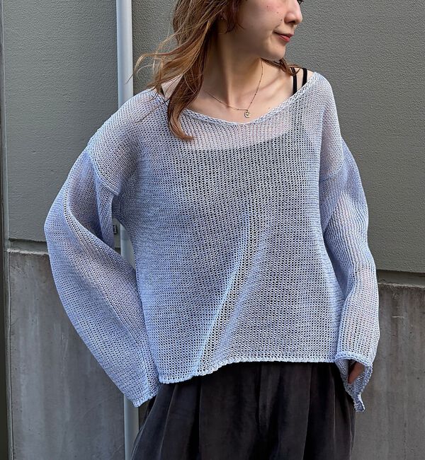 Rouge vif「【定番人気】【2026SS新作】前後2WAYペーパーメッシュニットプルオーバー【」|ニット・セーター|パープル