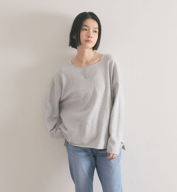 qualite「【WEB・一部店舗限定】クルーネックコットンニットプルオーバー」|ニット・セーター|ライトグレー