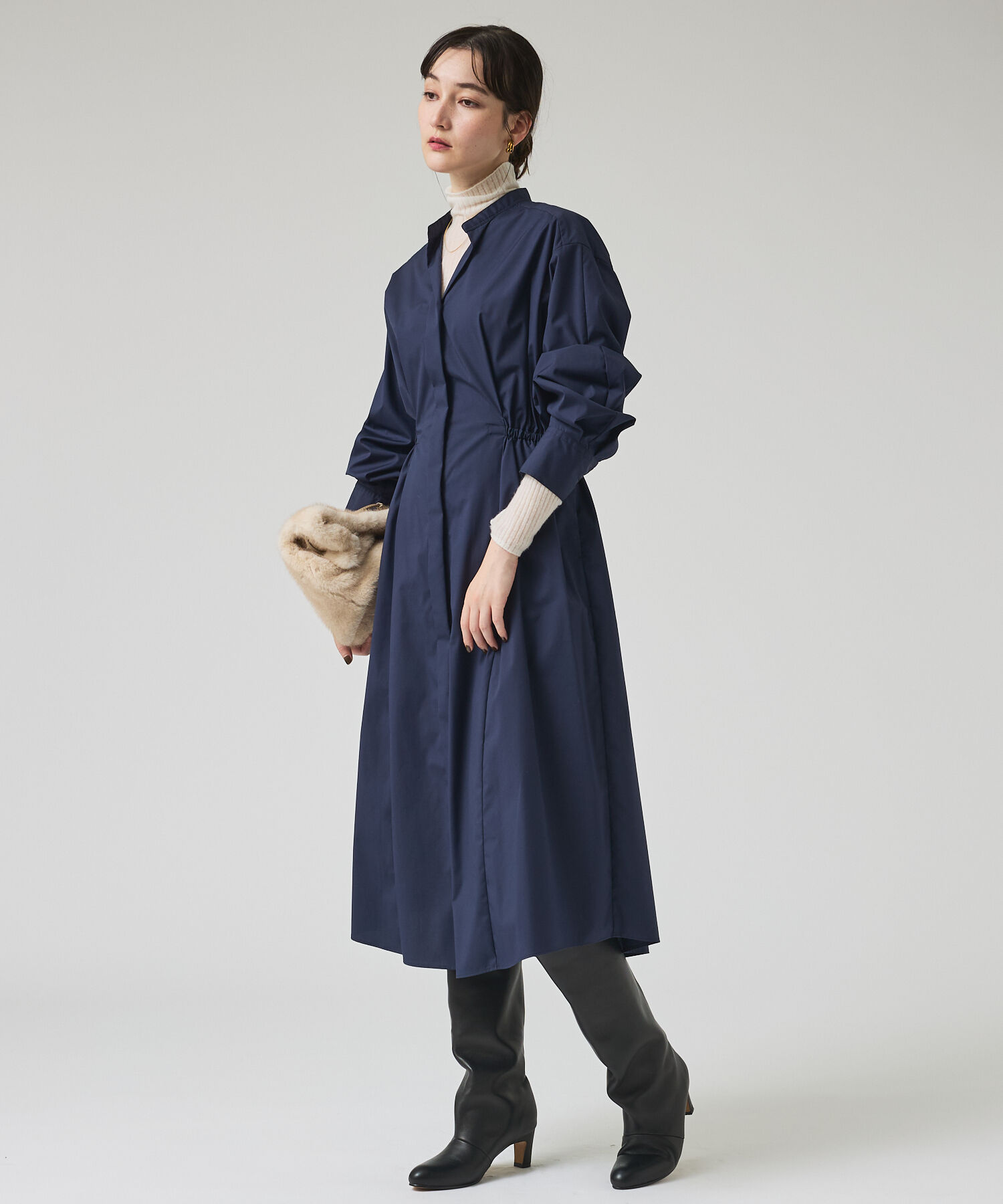 qualite「ウエストギャザーシャツワンピース」|ワンピース|