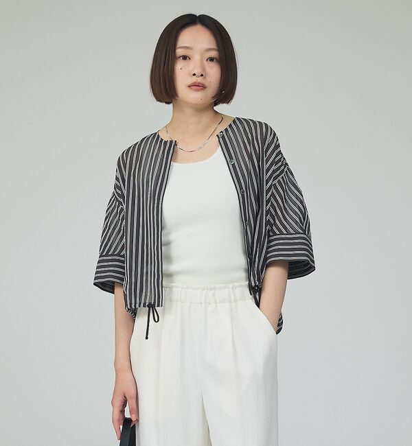 qualite「【シルエット調整可能】フォルムドロストブラウス【予約】」|シャツ・ブラウス|ブラック