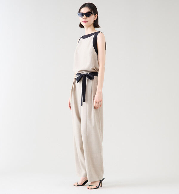 TIARA「バイカラーリボンカーブパンツ（セットアップ可）」|スラックス|