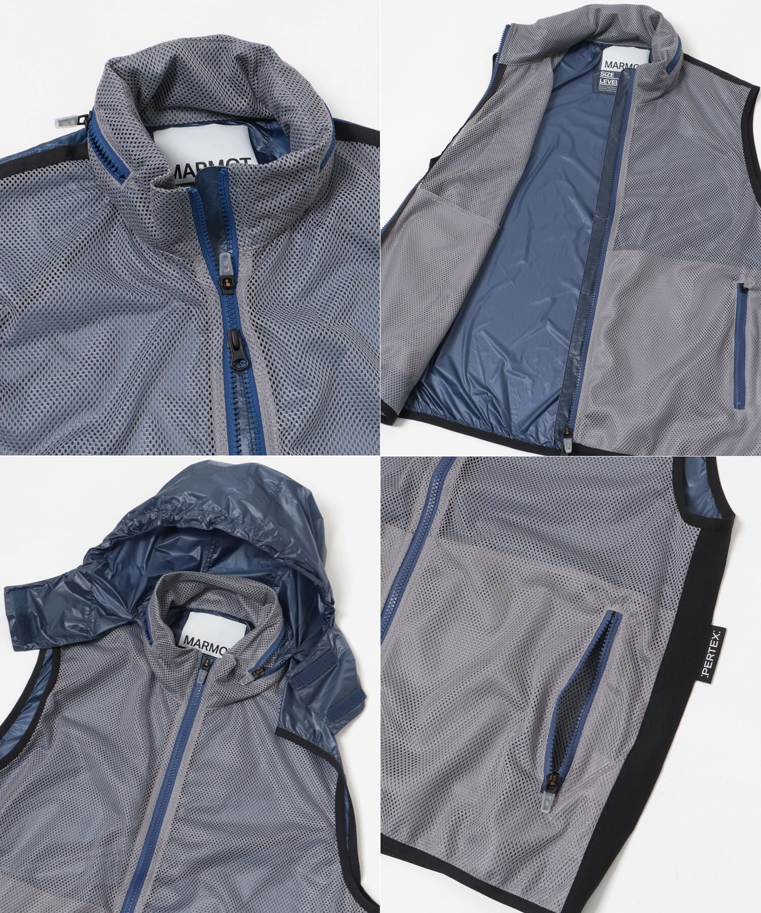 URBAN RESEARCH「MARMOT CAPITAL　PERTEX FLONT MESH VEST」|ノーカラーコート|