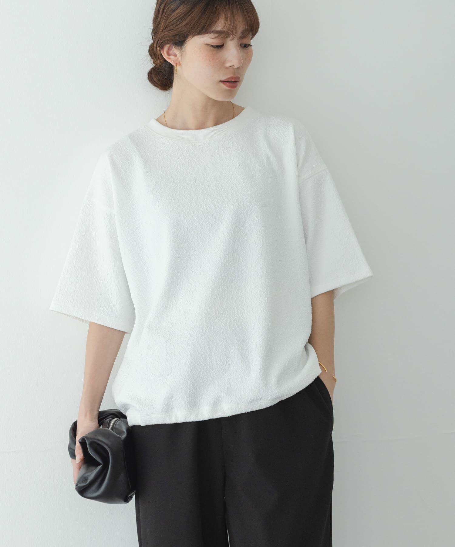 Sonny Label 「カットジャガードドロスト五分袖プルオーバー」|Tシャツ・カットソー|オフホワイト