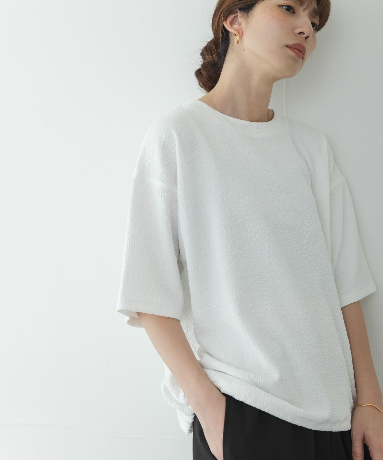 Sonny Label 「カットジャガードドロスト五分袖プルオーバー」|Tシャツ・カットソー|