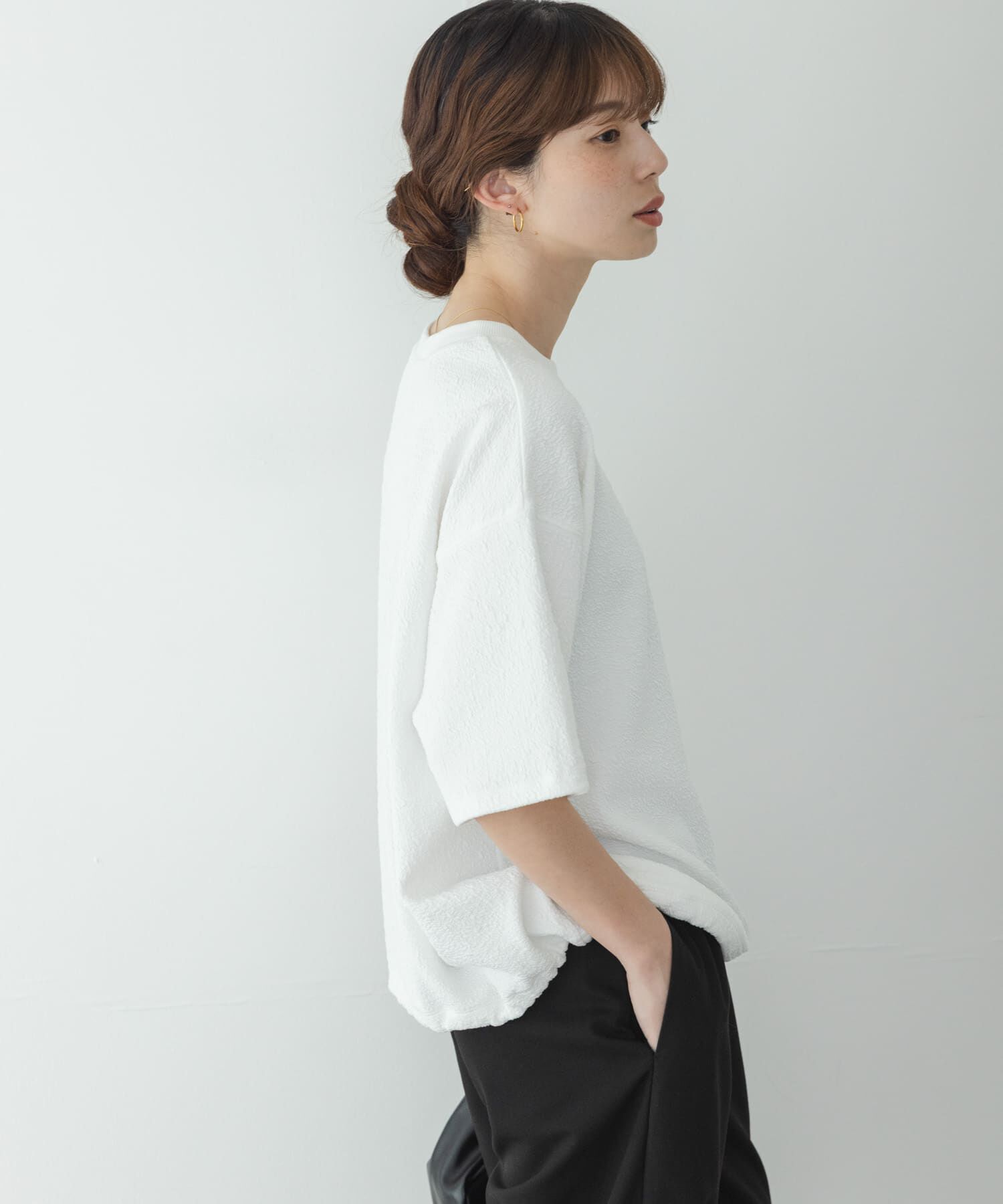 Sonny Label 「カットジャガードドロスト五分袖プルオーバー」|Tシャツ・カットソー|