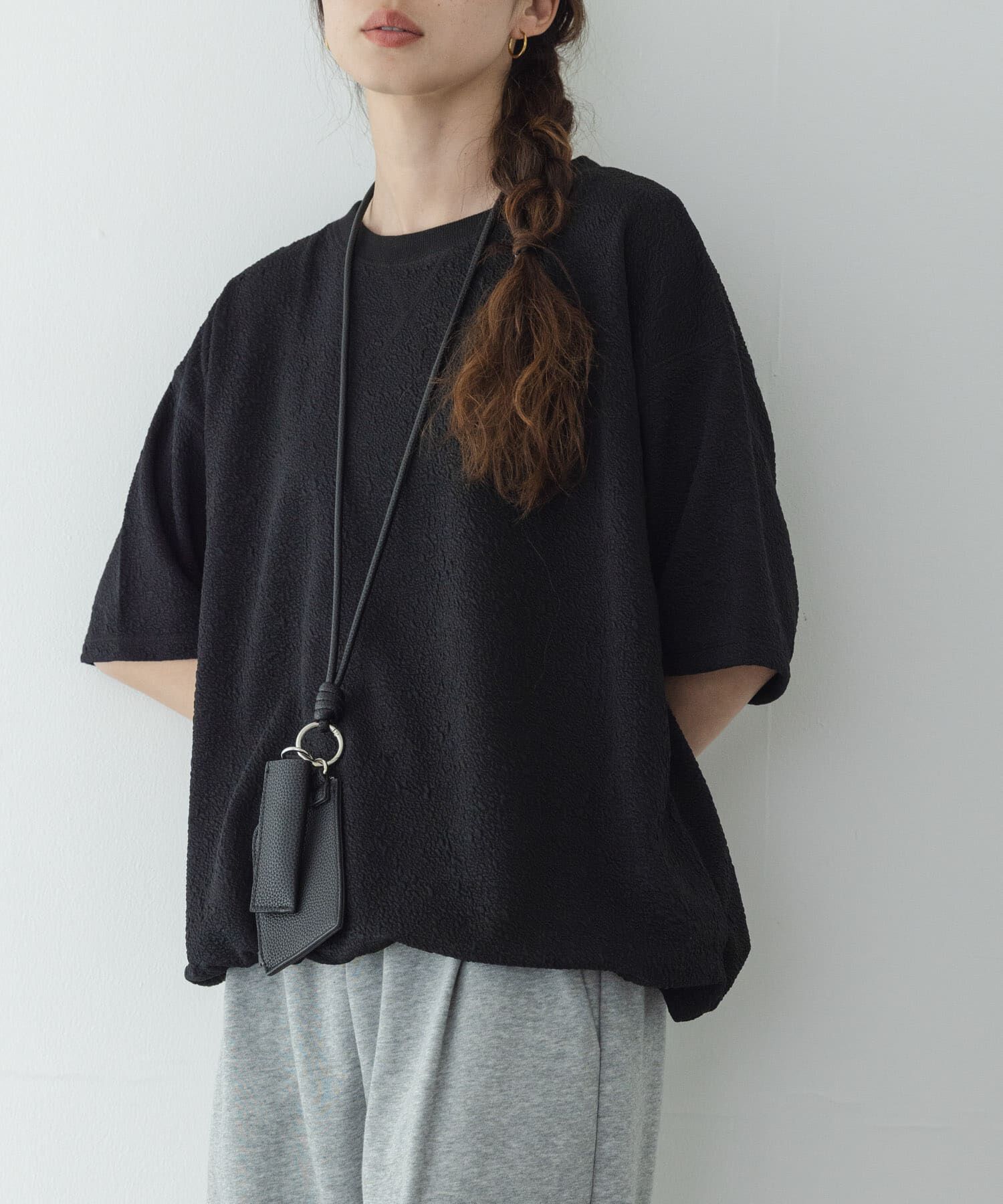 Sonny Label 「カットジャガードドロスト五分袖プルオーバー」|Tシャツ・カットソー|ブラック