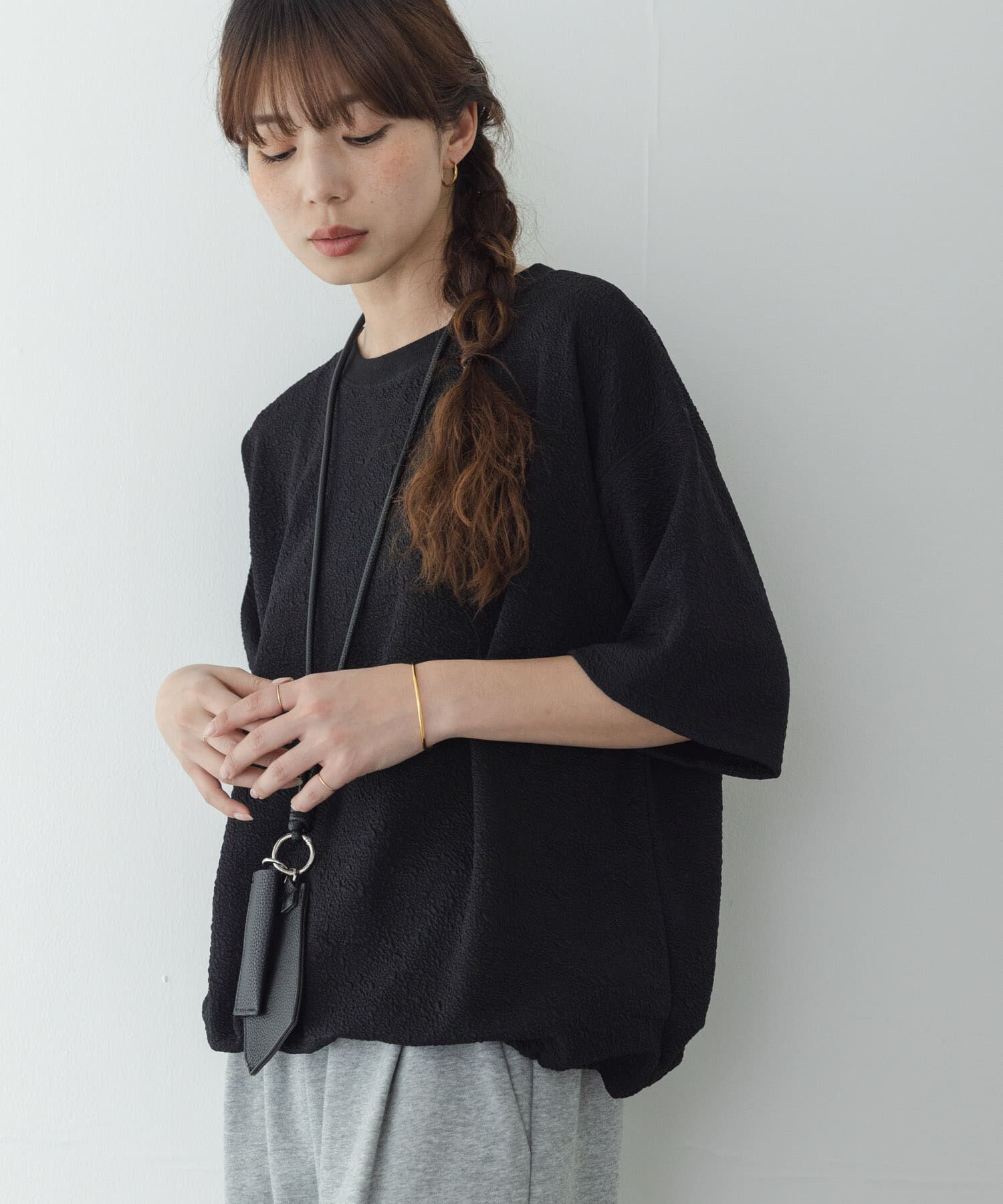 Sonny Label 「カットジャガードドロスト五分袖プルオーバー」|Tシャツ・カットソー|