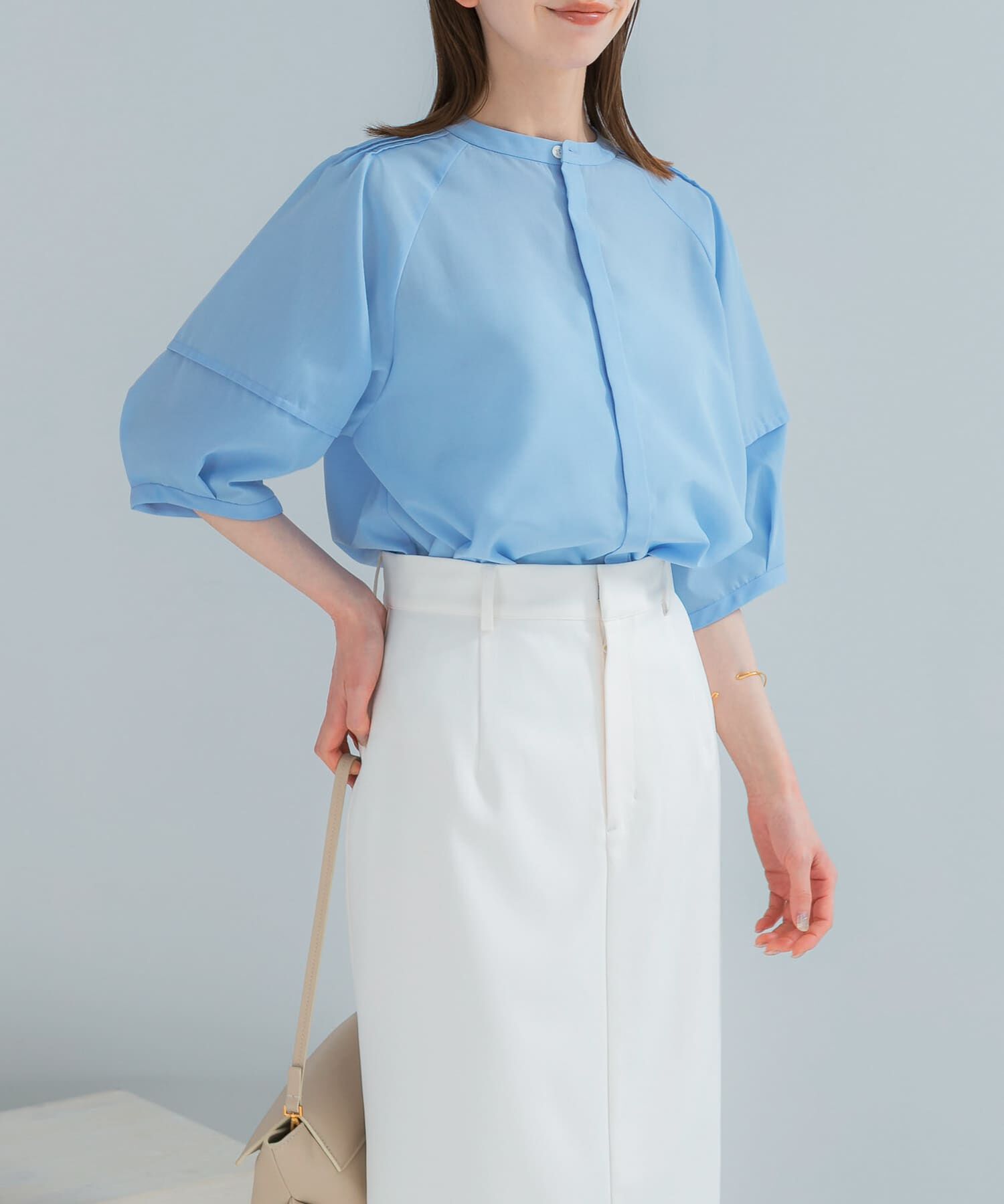 URBAN RESEARCH ROSSO「『WEB/一部店舗限定』UVカットウォッシャブルリネン混シャツブラウス」|シャツ・ブラウス|ブルー系その他