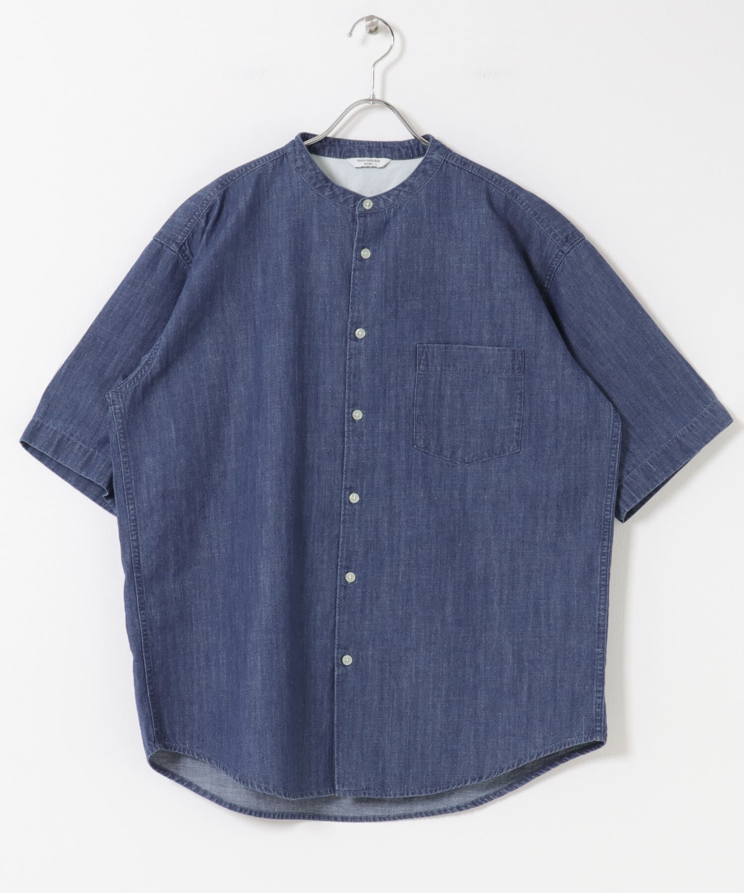 URBAN RESEARCH DOORS「リネンブレンド デニムバンドショートスリーブシャツ」|シャツ・ブラウス|ブルー系その他