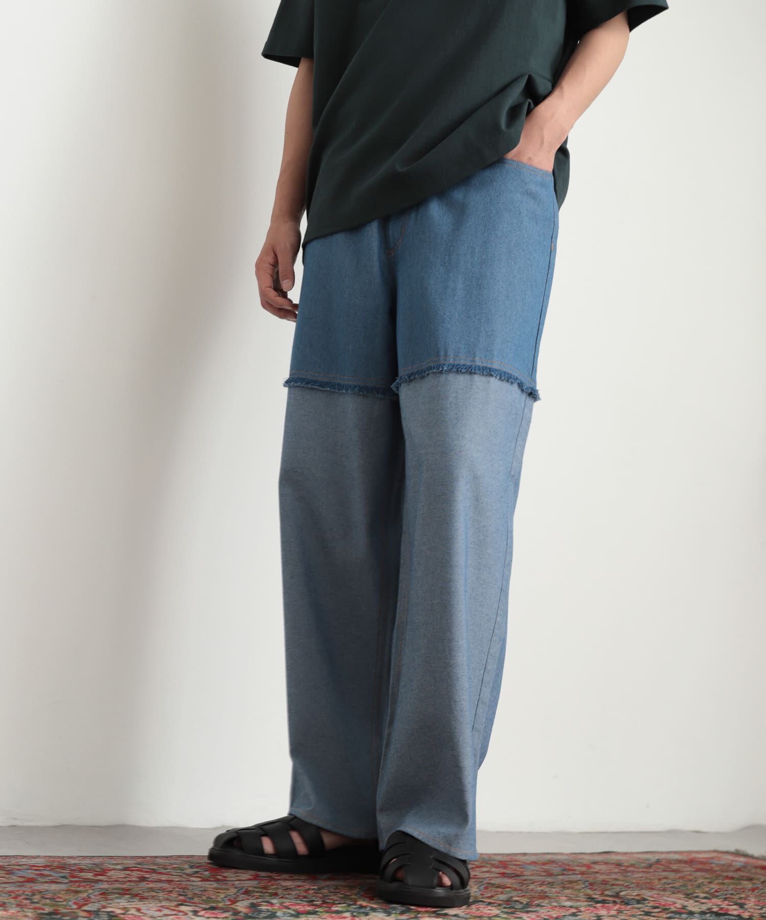SENSE OF PLACE by URBAN RESEARCH「デニムフリンジシャンブレーワイドパンツ」|デニム|