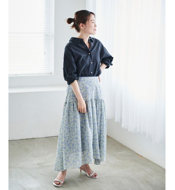 le.coeur blanc「リーフプリントキリカエギャザースカート」|フレア|