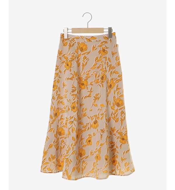  「【日本製】サテンフラワープリントフレアスカート」|フレア|
