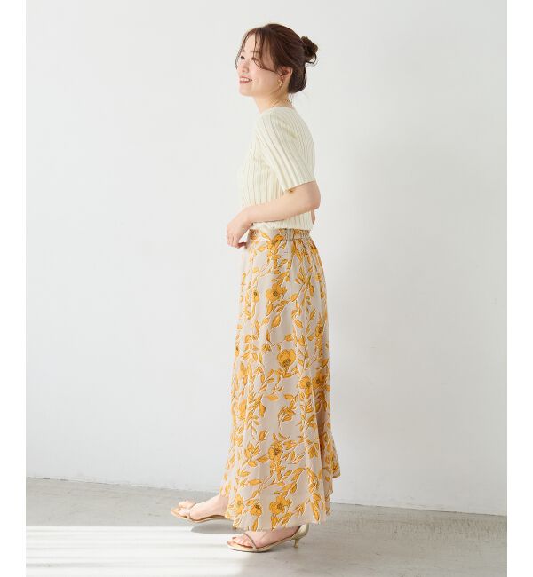  「【日本製】サテンフラワープリントフレアスカート」|フレア|