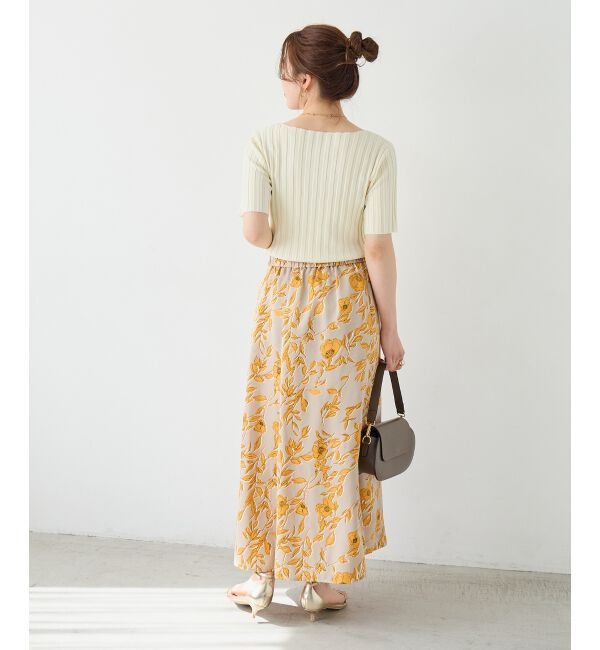  「【日本製】サテンフラワープリントフレアスカート」|フレア|