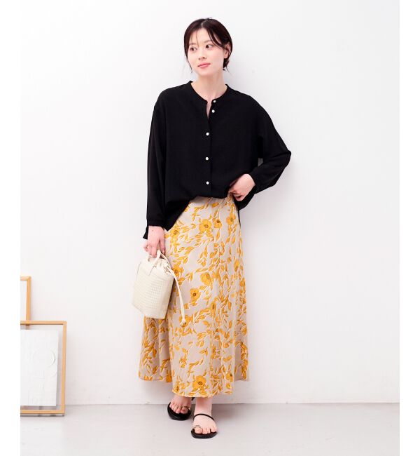  「【日本製】サテンフラワープリントフレアスカート」|フレア|