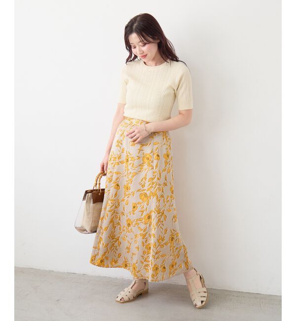  「【日本製】サテンフラワープリントフレアスカート」|フレア|