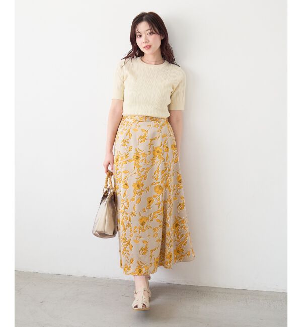  「【日本製】サテンフラワープリントフレアスカート」|フレア|