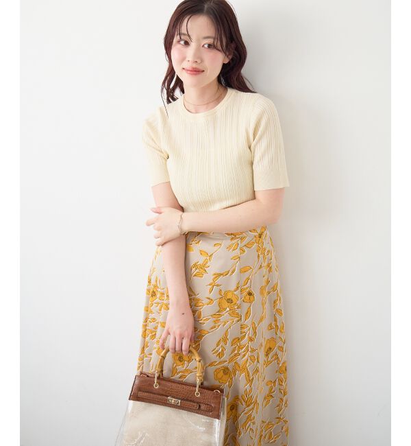  「【日本製】サテンフラワープリントフレアスカート」|フレア|