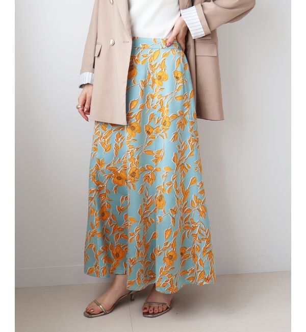  「【日本製】サテンフラワープリントフレアスカート」|フレア|