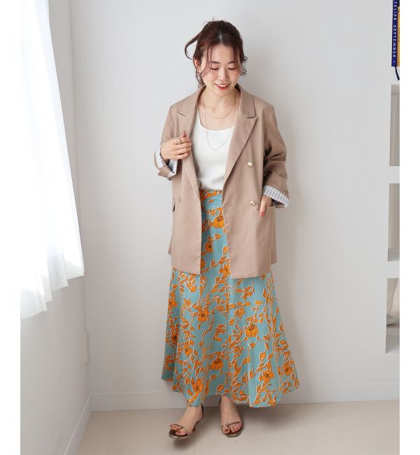  「【日本製】サテンフラワープリントフレアスカート」|フレア|