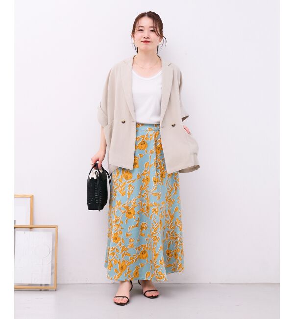  「【日本製】サテンフラワープリントフレアスカート」|フレア|