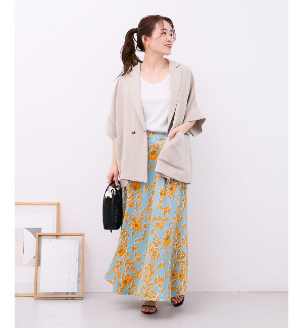  「【日本製】サテンフラワープリントフレアスカート」|フレア|