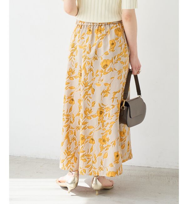  「【日本製】サテンフラワープリントフレアスカート」|フレア|