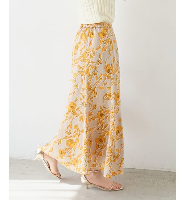  「【日本製】サテンフラワープリントフレアスカート」|フレア|