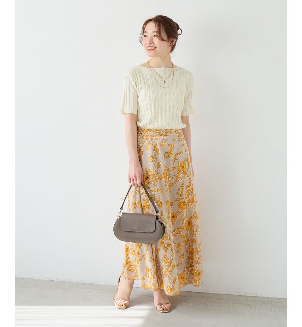  「【日本製】サテンフラワープリントフレアスカート」|フレア|