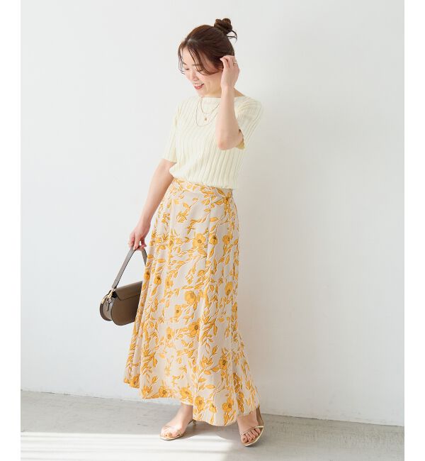  「【日本製】サテンフラワープリントフレアスカート」|フレア|