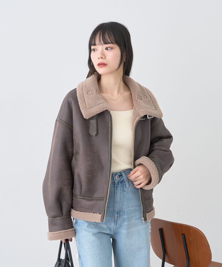 earth music&ecology「フェイクムートンジャケット」|ブルゾン・スタジャン|