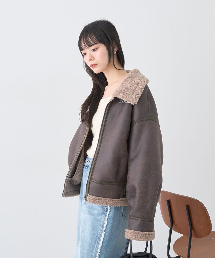 earth music&ecology「フェイクムートンジャケット」|ブルゾン・スタジャン|