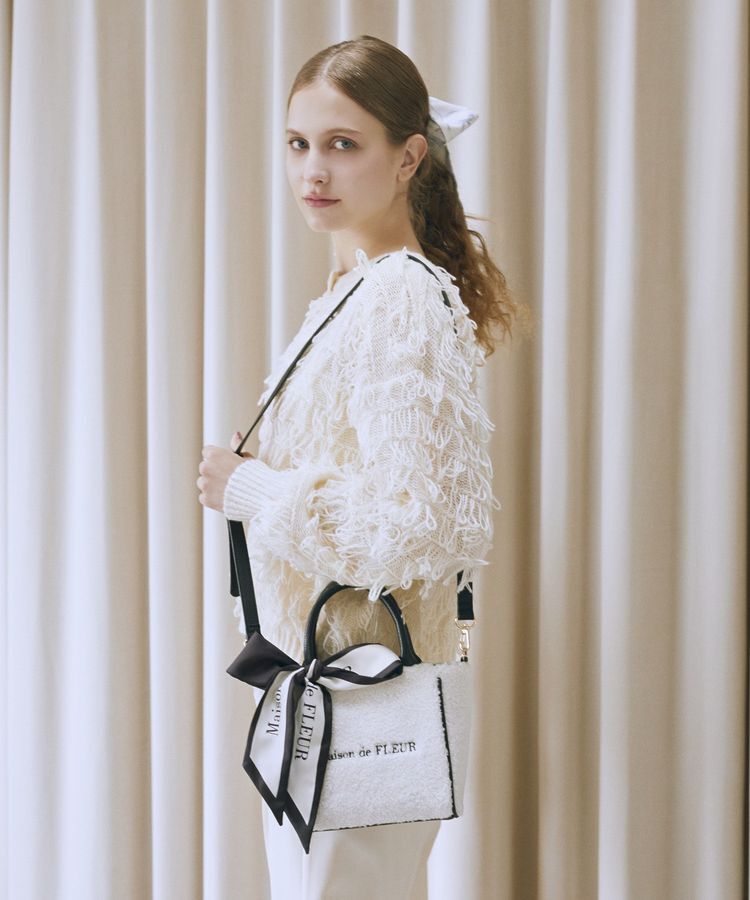 Maison de FLEUR「スカーフ付きボア2WaySトートバッグ」|トートバッグ|ブラック