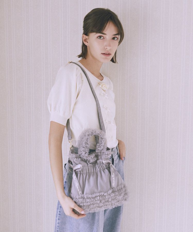 Maison de FLEUR「【2Way】チュールフリルダブルリボン2Wayトート」|トートバッグ|グレー