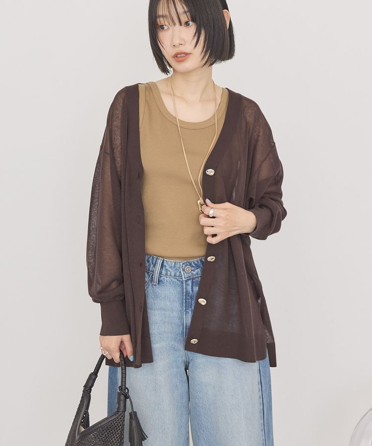 AMERICAN HOLIC「メタルボタンシアーVネックカーディガン」|カーディガン|Brown