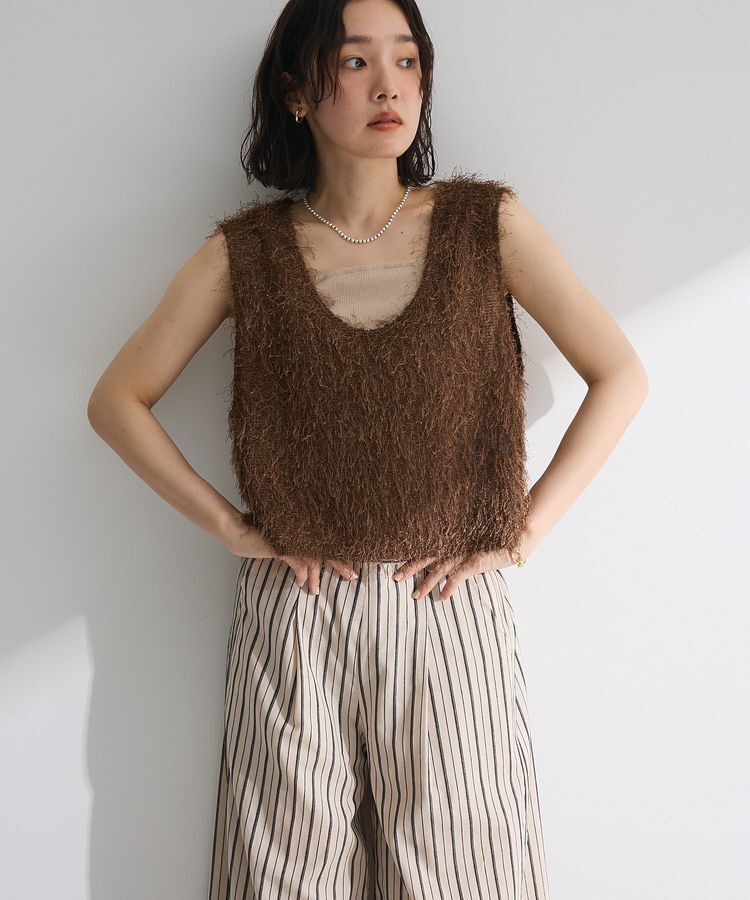 Green Parks「フェザーヤーンショートベスト」|ベスト・ジレ|Brown