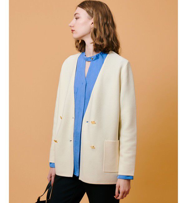 allureville「セミダブルガーターニットジャケット」|ノーカラージャケット|