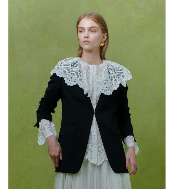 LOULOU WILLOUGHBY「【LOULOU WILLOUGHBY】ダブルクロスノーカラージャケット」|ノーカラージャケット|