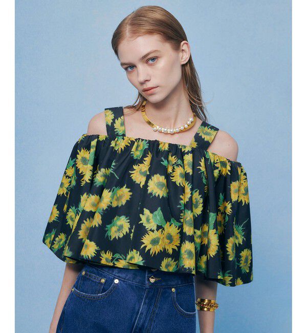 LOULOU WILLOUGHBY「WEB 一部店舗限定【LOULOU WILLOUGHBY】サンフラワープリントブラウス」|シャツ・ブラウス|ブラック系