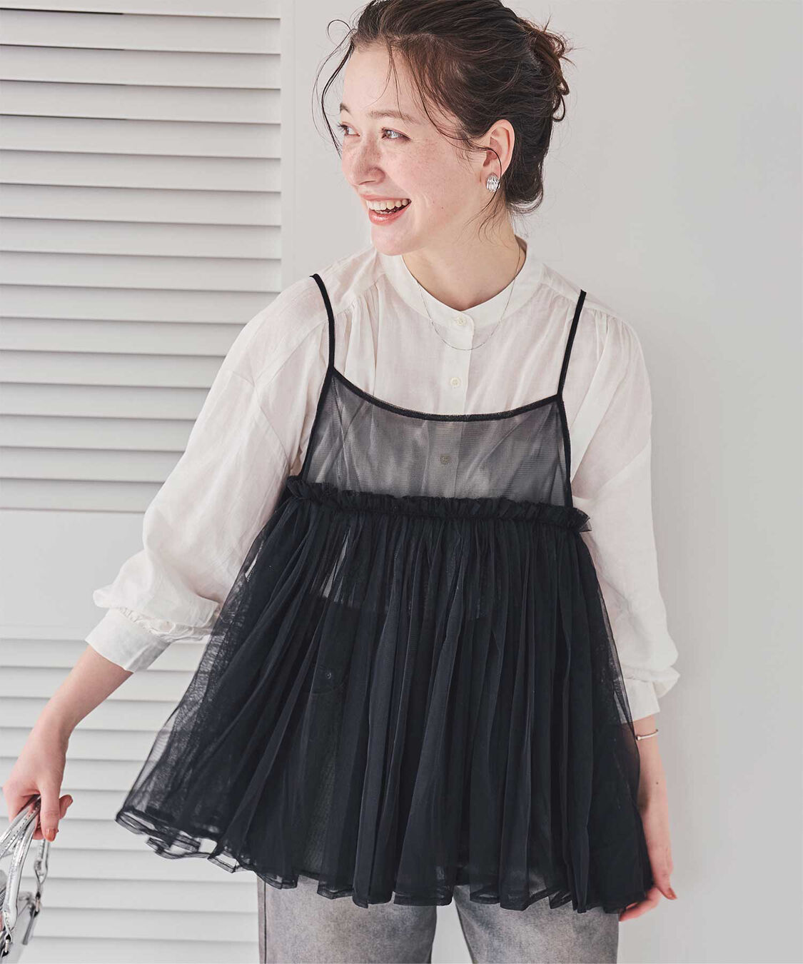 titivate「ボリュームチュールキャミソールトップス」|キャミソール|ブラック