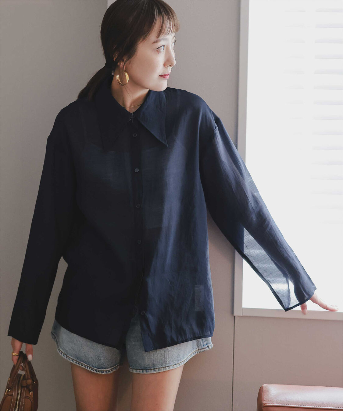 titivate「【さやかさんS/Sコラボ】デザイン襟シアーシャツ」|シャツ・ブラウス|