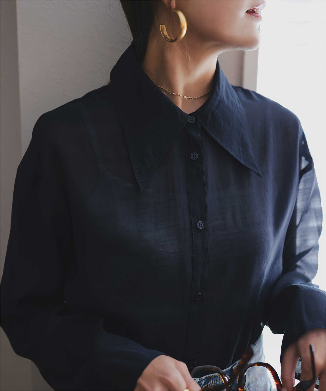 titivate「【さやかさんS/Sコラボ】デザイン襟シアーシャツ」|シャツ・ブラウス|